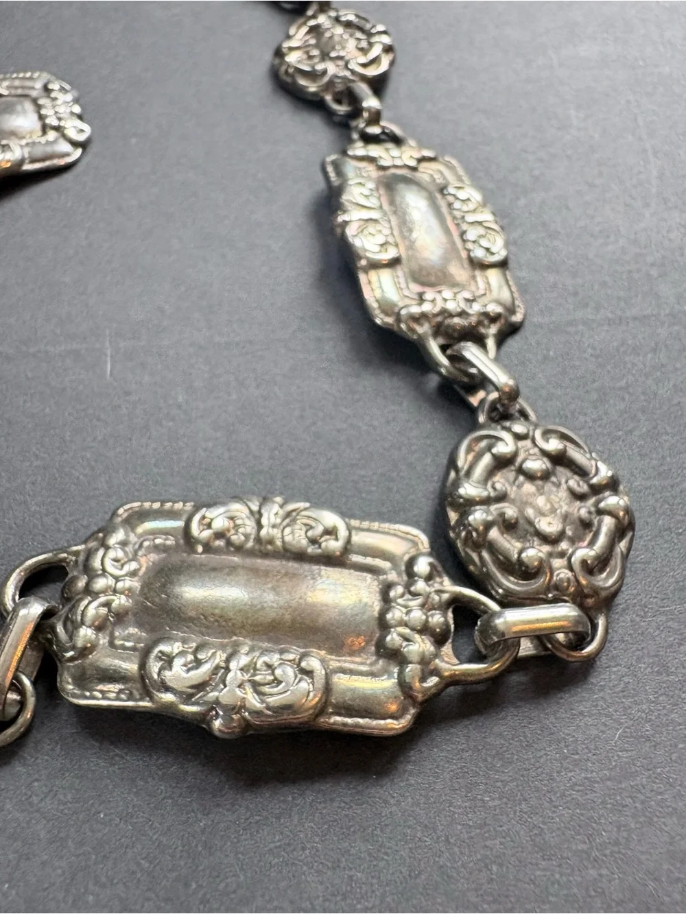 Vintage Metal Belt With Ornate Panels- Possibly Silver Plated No Makers Mark